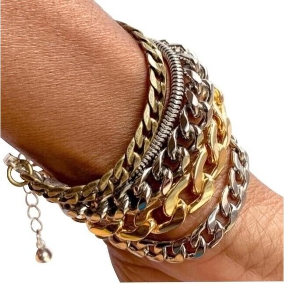 NEW Jenny Bird Austin Wide Bracelet Mixed Metals Layered Chains mp $135 STUNNING - Picture 8 of 10